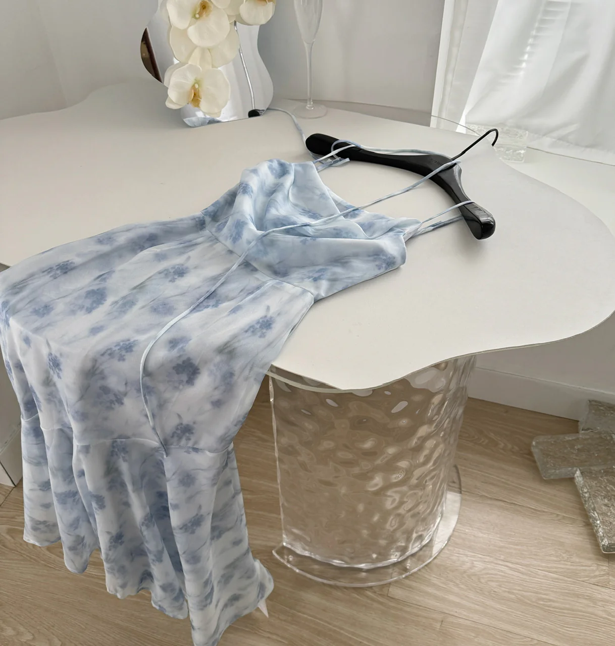 Blue summer romance song neck halter design goddess dress long and short chiffon dress for women DP0007 - Deanwangkt