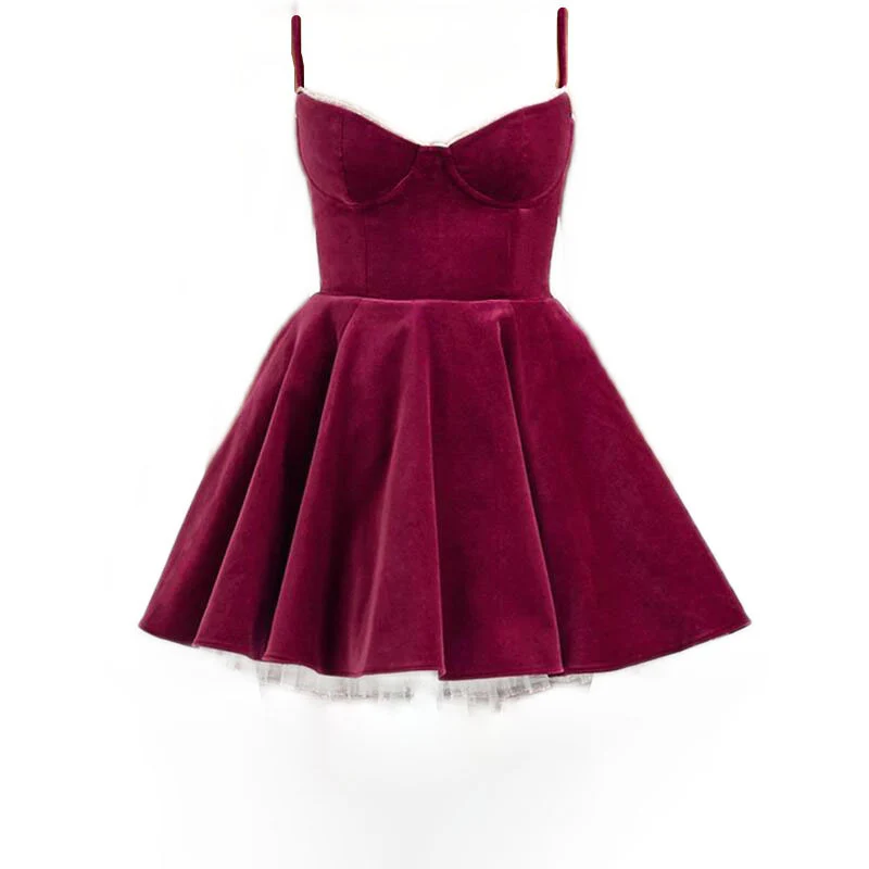 Pretty A line Spaghetti Straps Velvet Formal Homecoming Dresses Short 16th Birthday Outfits Graduation Dress Mini Cocktail Dresses DH2476 - Deanwangkt