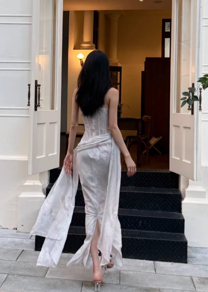 Elegant Spaghetti Straps Mermaid Chiffon Long Prom Dresses, White Evening Dresses DP3107 - Deanwangkt