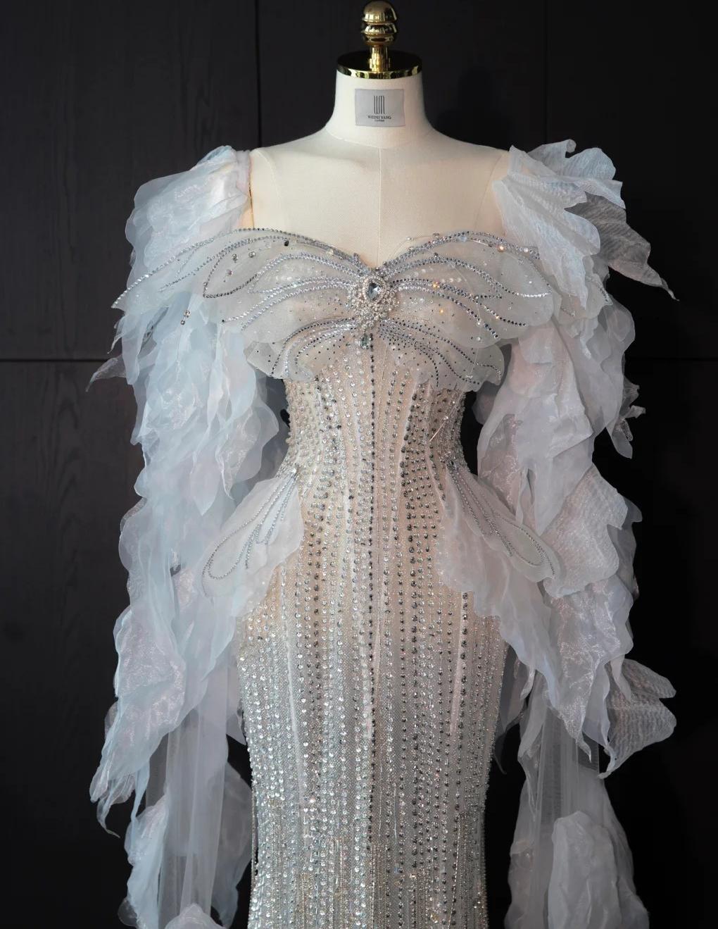 Elegant Strapless Mermaid Wedding Dress Rhinestone Bridal Dress Glamour Tulle Bridal GownsDP2839 - Deanwangkt