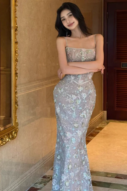 Elegant Spaghetti Straps Mermaid Tulle Long Prom Dresses, Formal Evening Dresses DP3109 - Deanwangkt