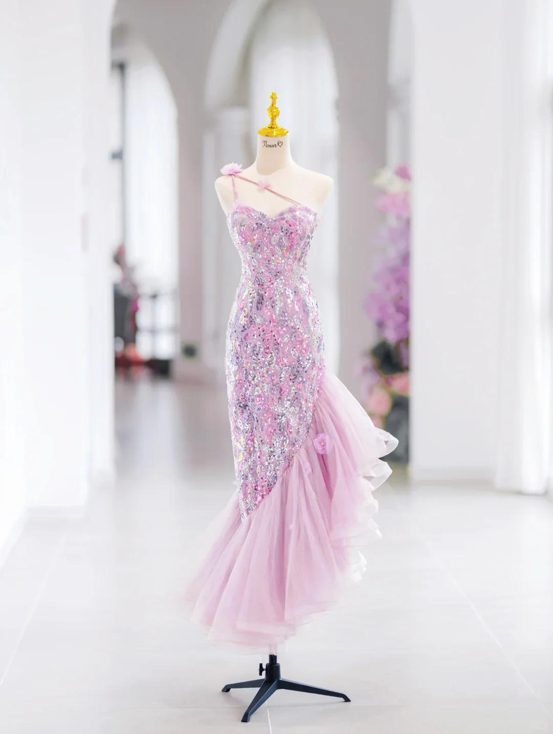 Modest Mermaid One Shoulder Pink Sequin Long Evening Party Gowns Evening Dress Special Formal Dresses Prom Dress DH2792 - Deanwangkt