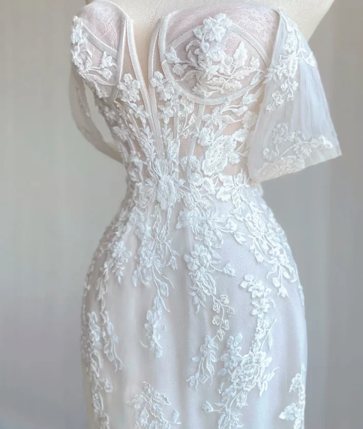 Classy Elegant Mermaid Sweetheart White Lace Wedding Dresses Brides Dress DP441 - Deanwangkt