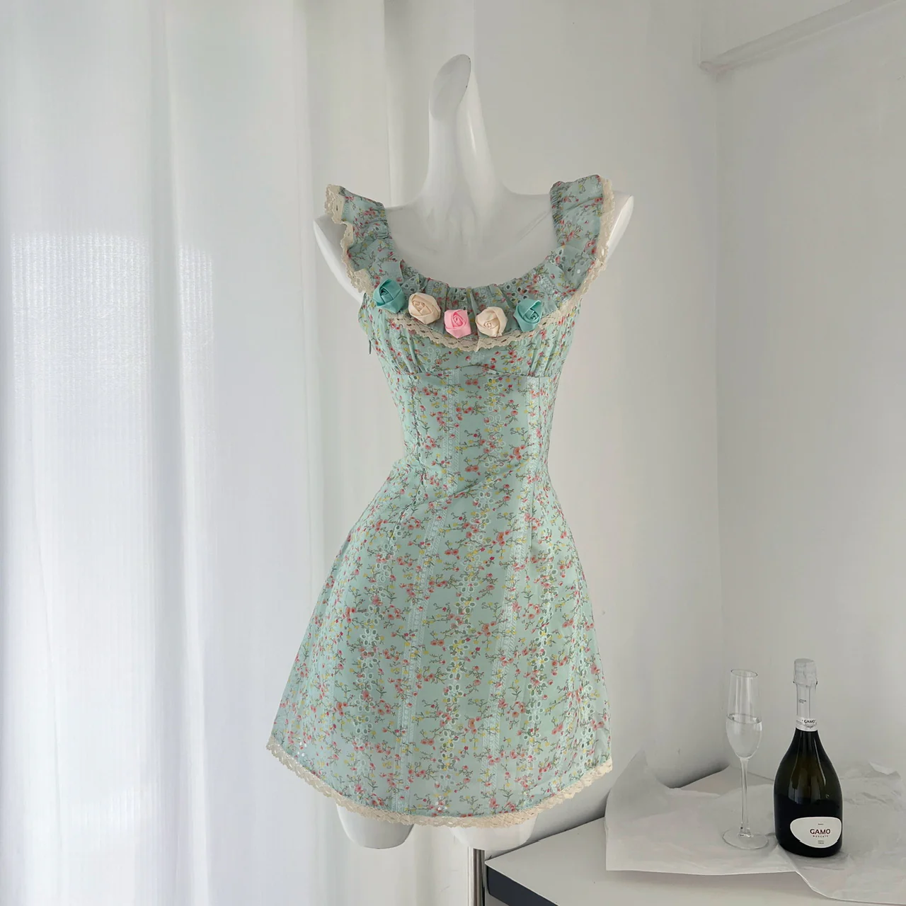 Sexy A line Square Neckline Summer Floral Green Dress Holiday Party Outfits For Women DP0024 - Deanwangkt