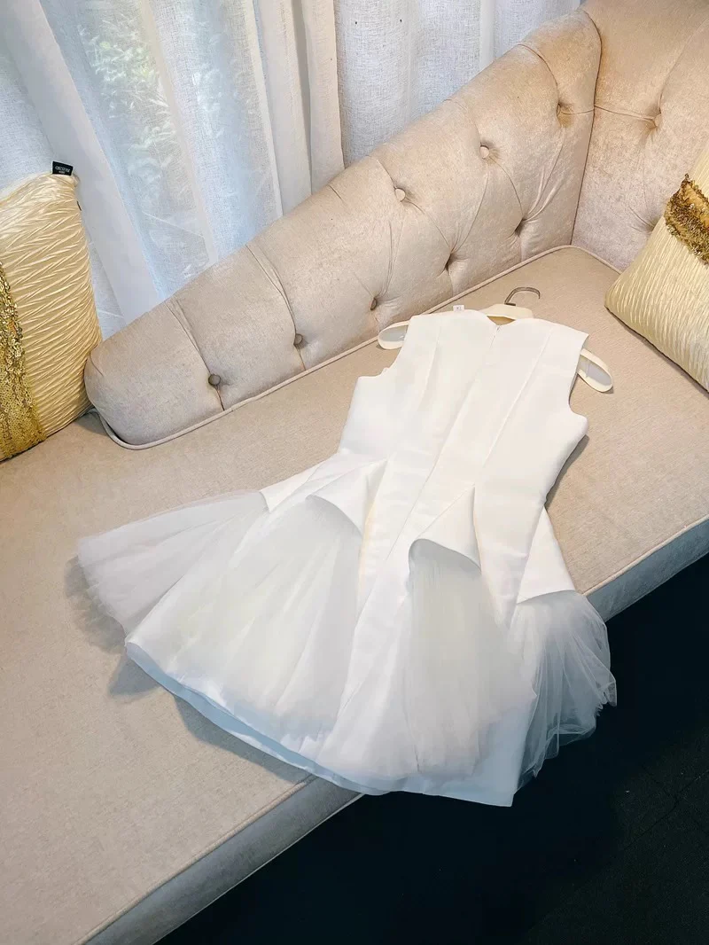 Trendy Ball Gown Scoop White Satin Formal Short 8th Grade Homecoming Dress Summer Middle School Hoco Dresses Birthday Outfits W936 - Deanwangkt