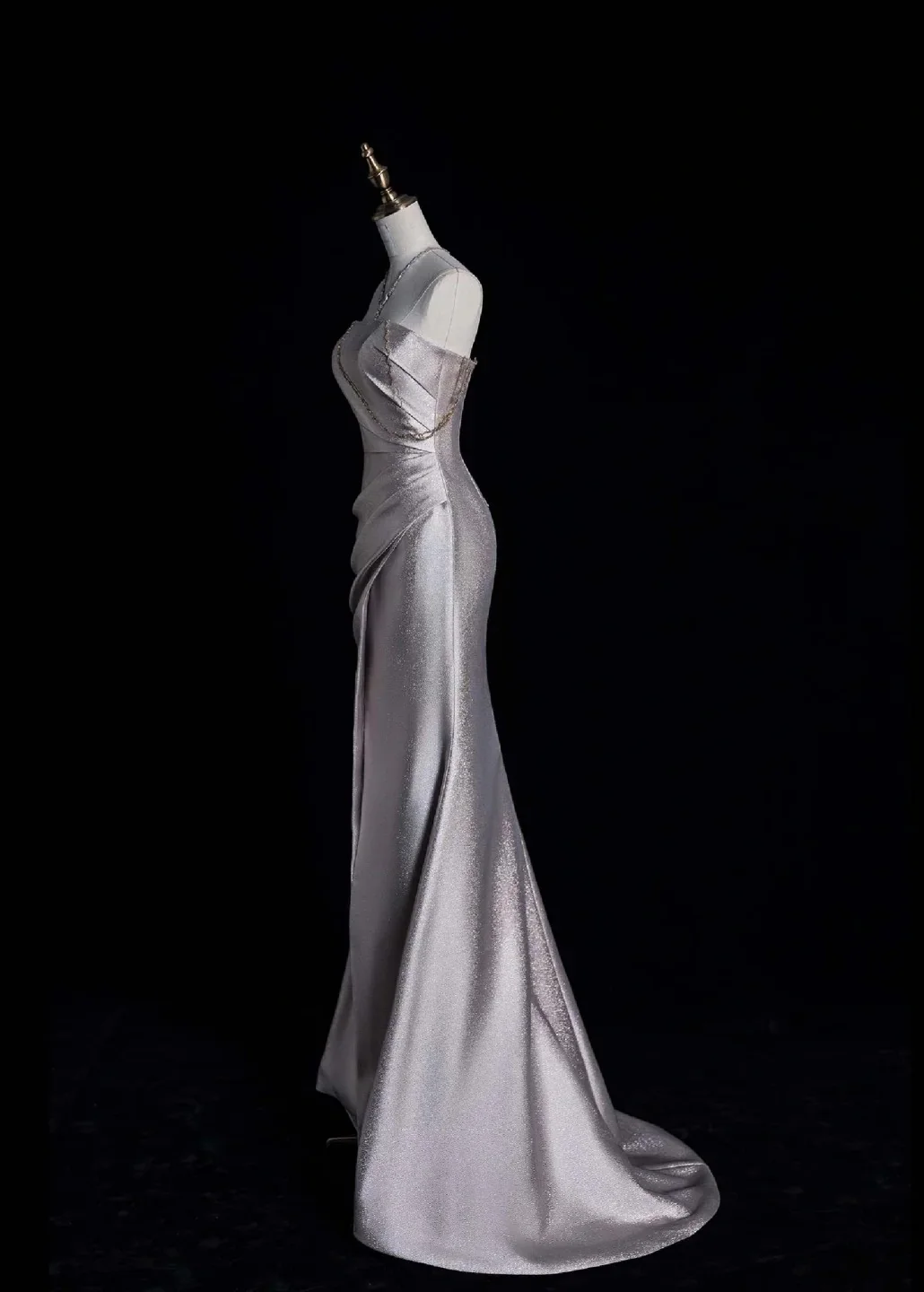 Elegant Spaghetti Strap Sheath Long Prom Dresses Satin Evening Dresses with Slits DP3727 - Deanwangkt