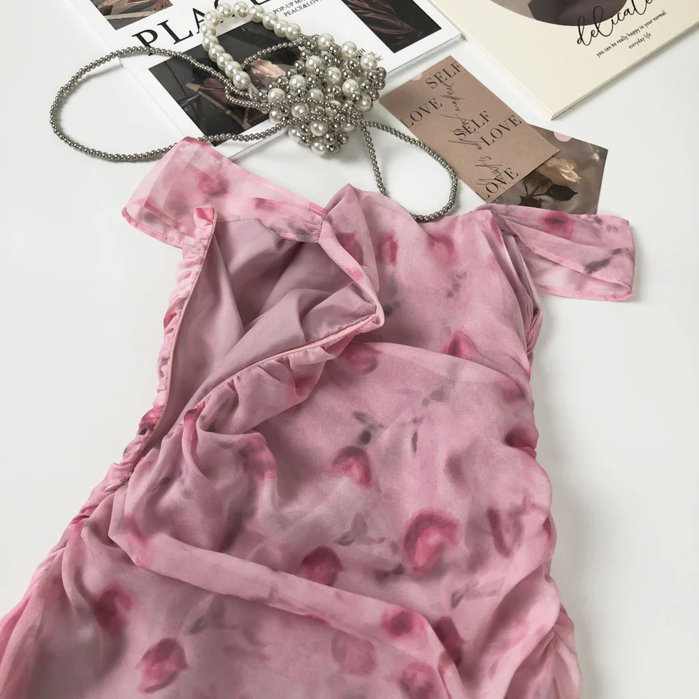 Sexy Sheath Straps Floral Pink Summer Dress Holiday Party Outfits For Women DP0103 - Deanwangkt