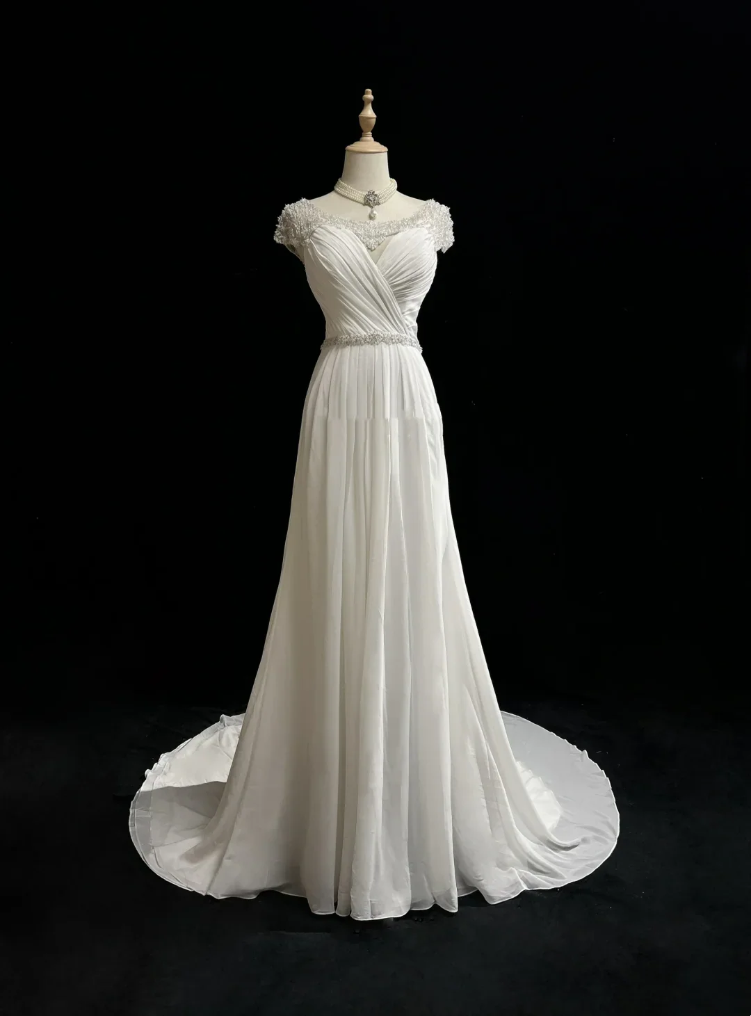 Vintage A line Scoop White Chiffon Long 1940s 1950s Wedding Dresses Elegant Bridal Gowns DH672 - Deanwangkt