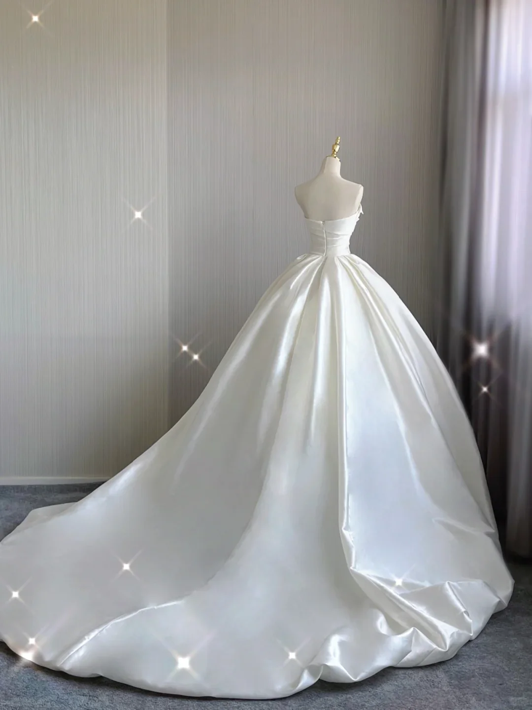 Unique Ball Gown Strapless Ruffles Long Satin White Wedding Dresses Brides Dress DP368 - Deanwangkt