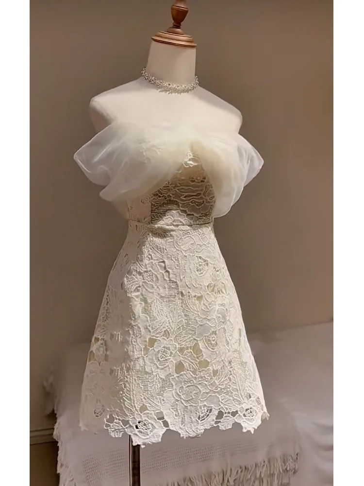 Cute A line Off The Shoulder White Summer Lace Homecoming Dress Hoco Dress Mini 20th Birthday Outfit Cocktail Dresses DP1744 - Deanwangkt