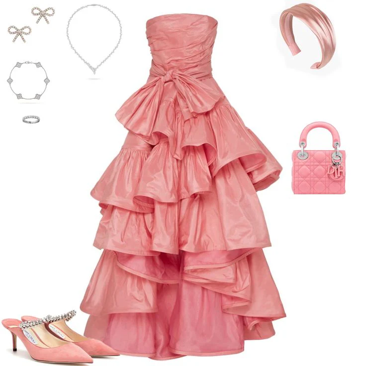 Modest Ball Gown Strapless Taffeta Pink Sleeveless Long Evening Party Gowns Evening Dress Special Formal Dresses Prom Dress DH1353 - Deanwangkt