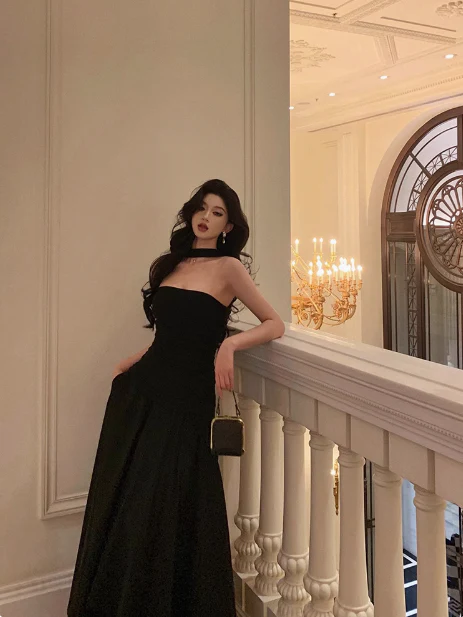 Classy A line Strapless Black Sleeveless 18th Birthday Dress Party Gown Birthday Outfits Birthday Dress Ideas For Women DP556 - Deanwangkt