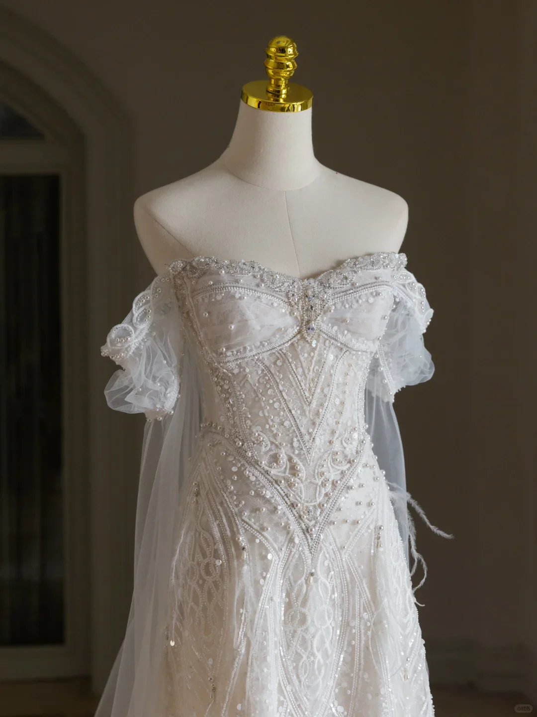 Unique Wedding Dress A Line Off The Shoulder Sequin Short Sleeves 70s Wedding Dresses Bridal Gowns DH2073 - Deanwangkt