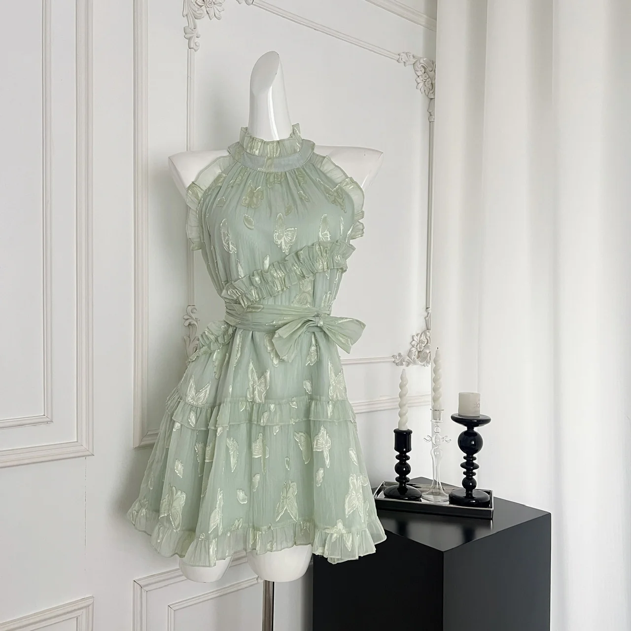 Sweet A Line Halter Green Floral Summer Short Women Summer Holiday Dresses DP0020 - Deanwangkt