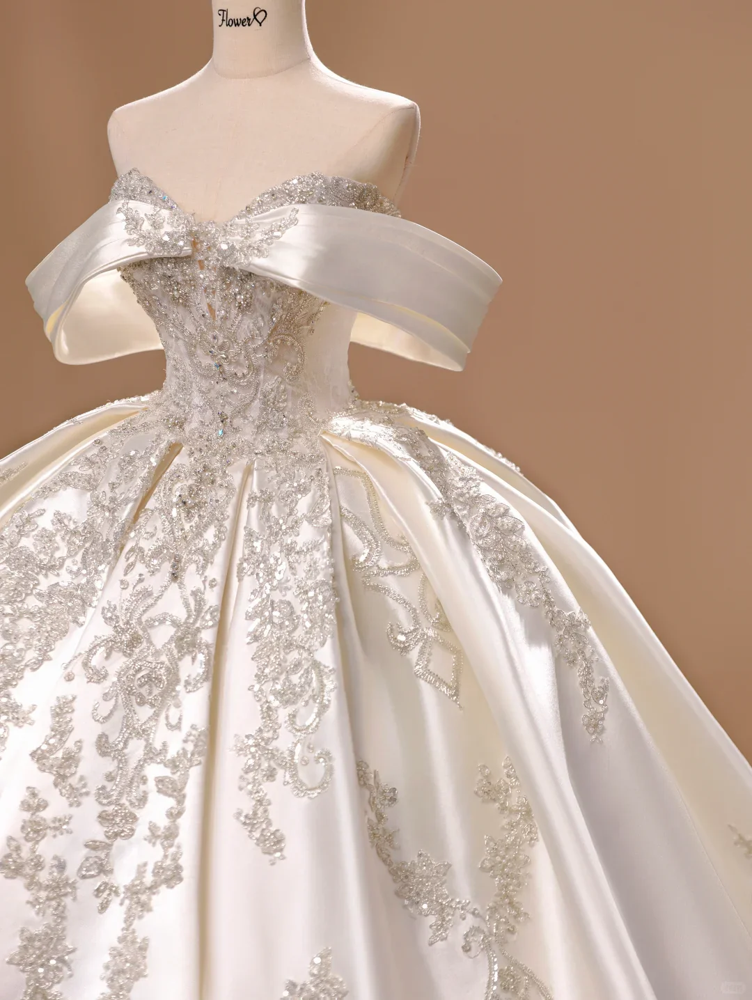 Princess Wedding Dress Ball Gown Off The Shoulder Satin Lace Short Sleeves Wedding Dresses Bridal Gowns DH2803 - Deanwangkt