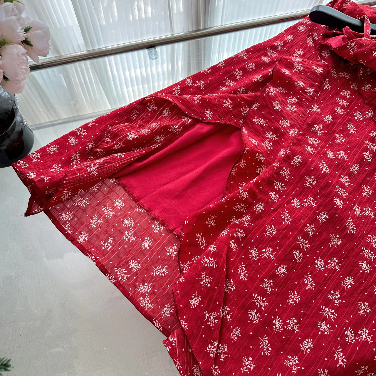 Sexy A Line Spaghetti Straps Floral Red Summer Dress Holiday Party Outfits For Women DP0128 - Deanwangkt