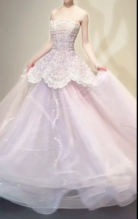 Cute Strapless A-Line Pink Long Prom Dresses Tulle Pink Birthday Dresses Sweet 16 Dress DP3768 - Deanwangkt