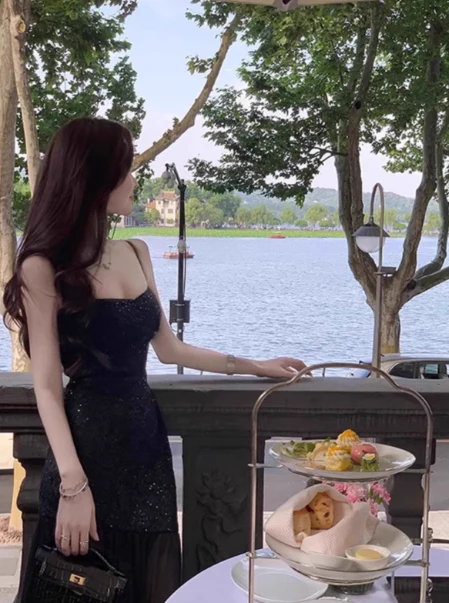 Stunning Mermaid Spaghetti Strap Long Evening Gown Black Chiffon Formal Dress Elegant Birthday Prom Dress DP2805 - Deanwangkt