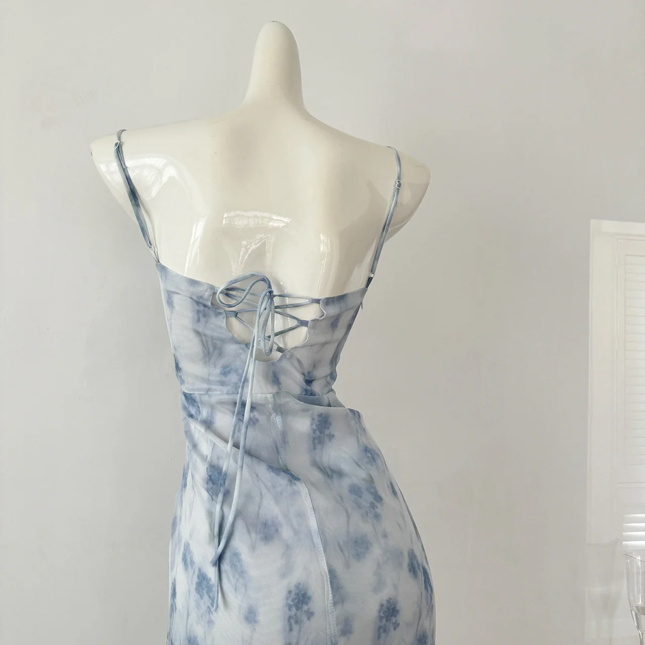 Blue summer romance song neck halter design goddess dress long and short chiffon dress for women DP0007 - Deanwangkt