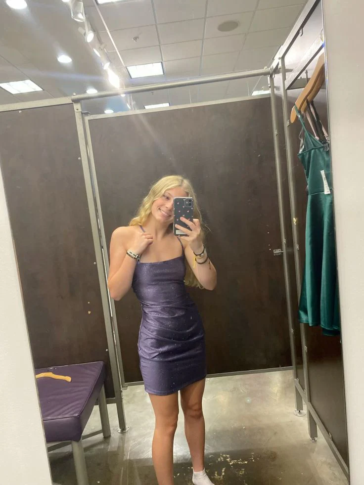 Modest Sheath Spaghetti Straps Navy Blue Sequin Short Formal Homecoming Dress Middle School Short 18th Birthday Outfits Graduation Dress Cocktail Dresses DH2248 - Deanwangkt