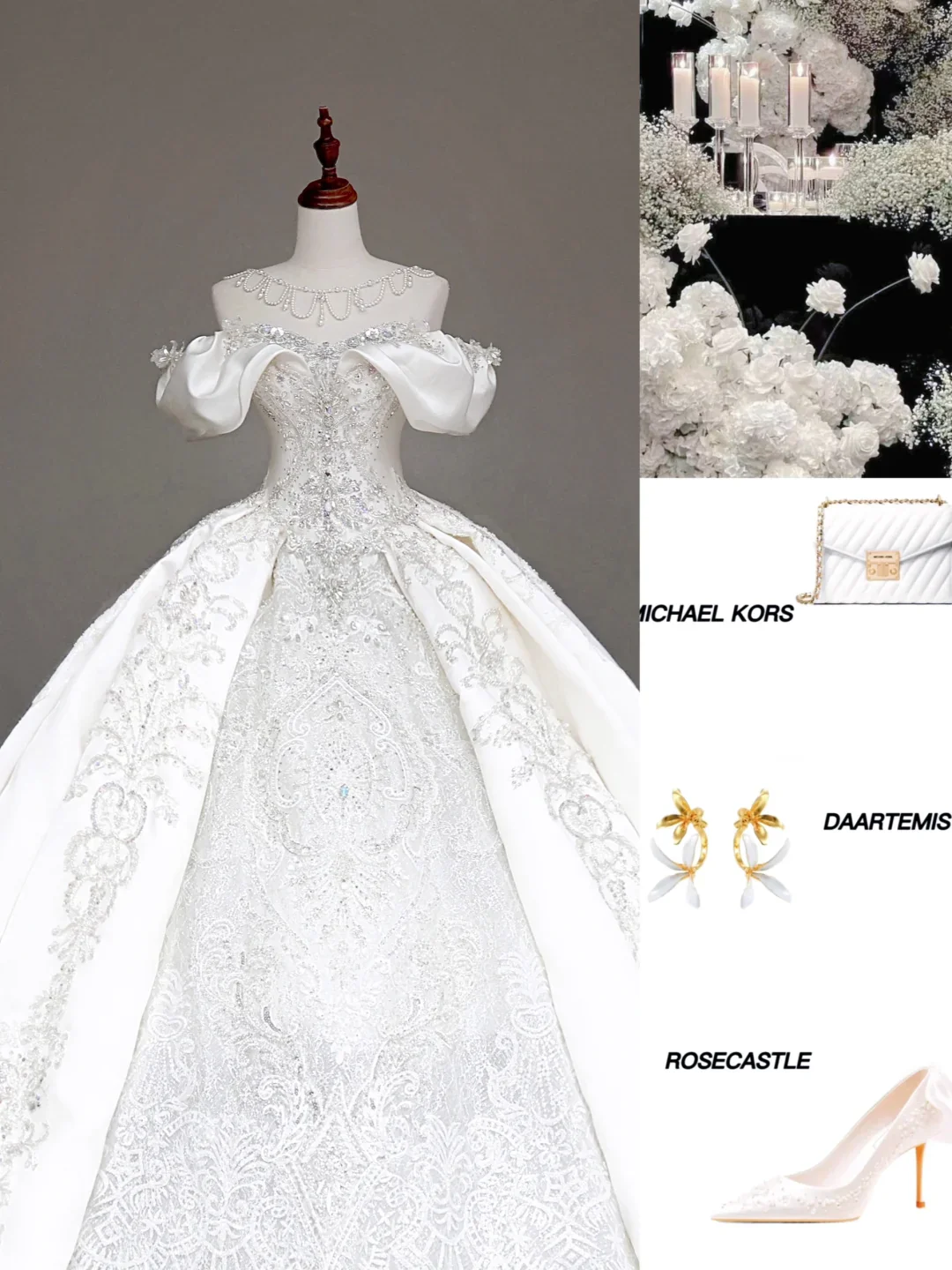 Classy Elegant Ball Gown Off The Shoulder Satin White Short Sleeves Wedding Dress Brides Dress DP711 - Deanwangkt