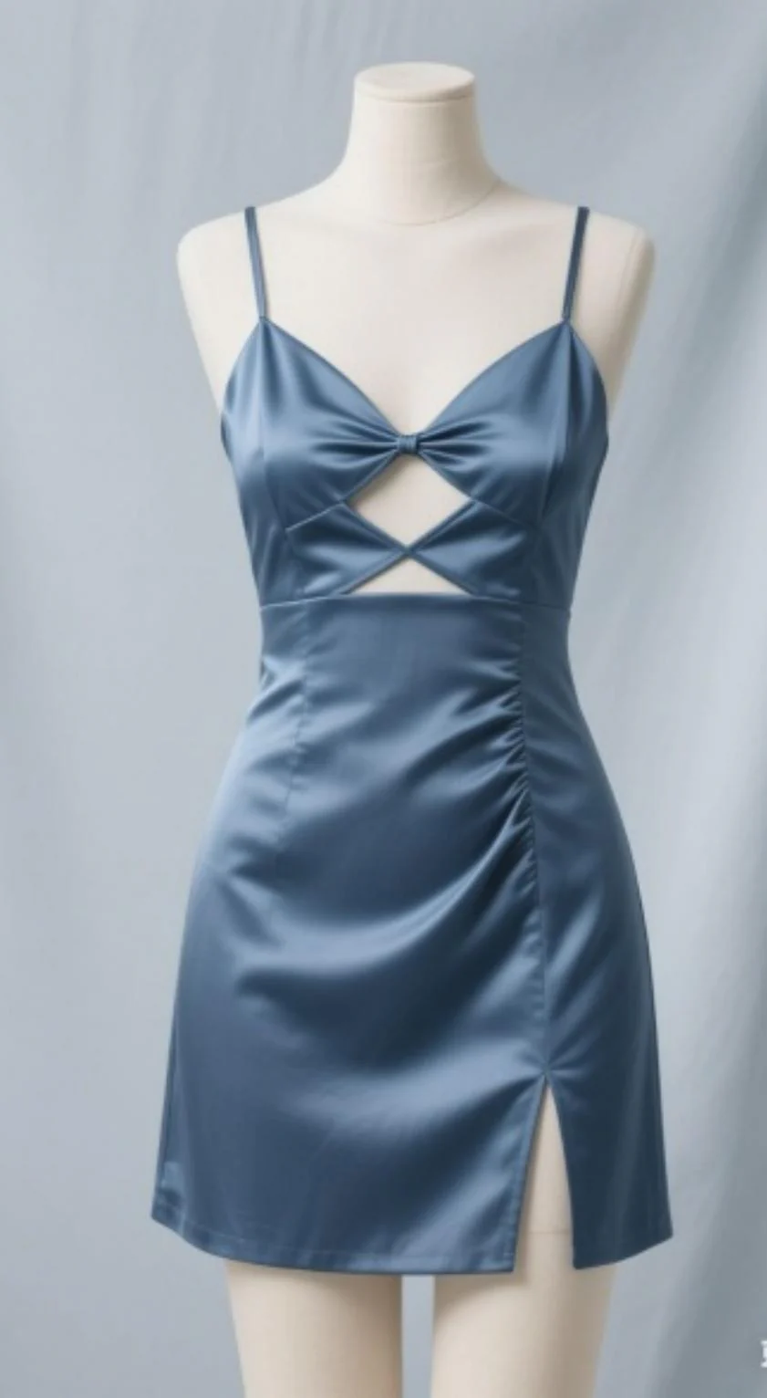 Classic Spaghetti Strap Sheath Satin Short Birthday Dresses Gray Blue Homecoming Dresses DP3005 - Deanwangkt