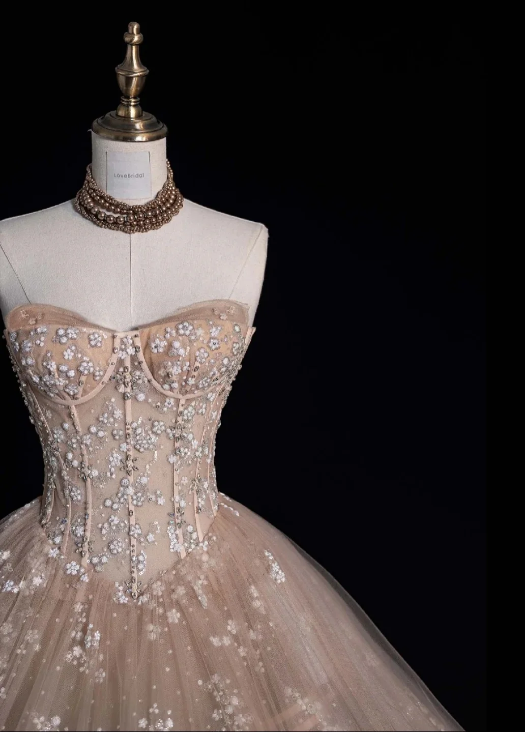 Gorgeous Strapless Ball Gown Applique Long Prom Dresses Tulle Blush Pink Sweet 16 Dresses DP3344 - Deanwangkt