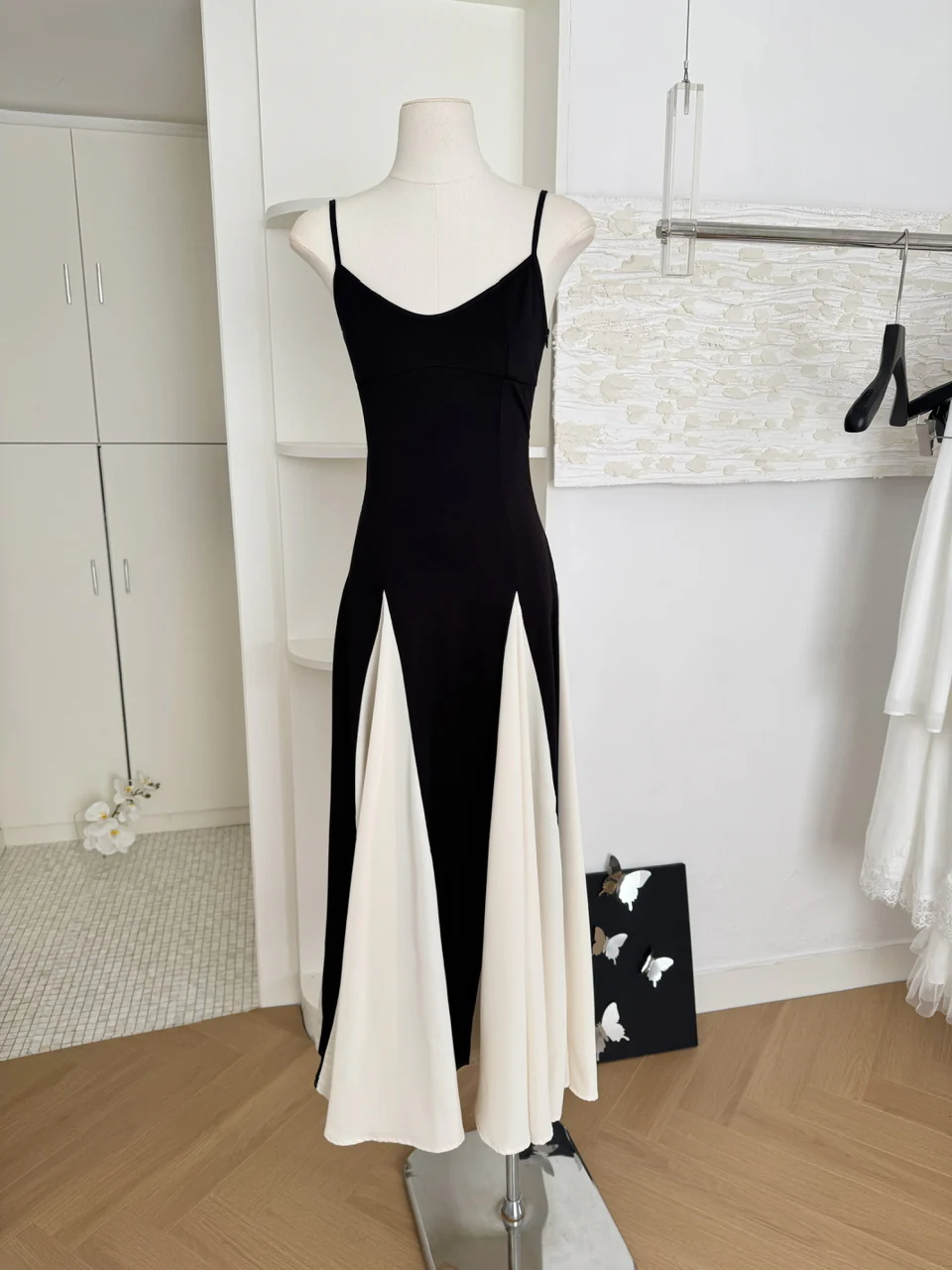 Sexy A line Spaghetti Straps Black Midi Summer Dress Holiday Party Black Birthday Outfits For Women DP0149 - Deanwangkt