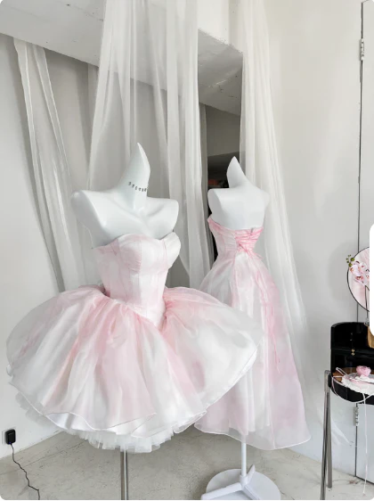 Pretty Ball Gown Short Sweetheart Pink Homecoming Dress Summer Hoco Dresses Cocktail Dress For Senior Teens DP1792 - Deanwangkt