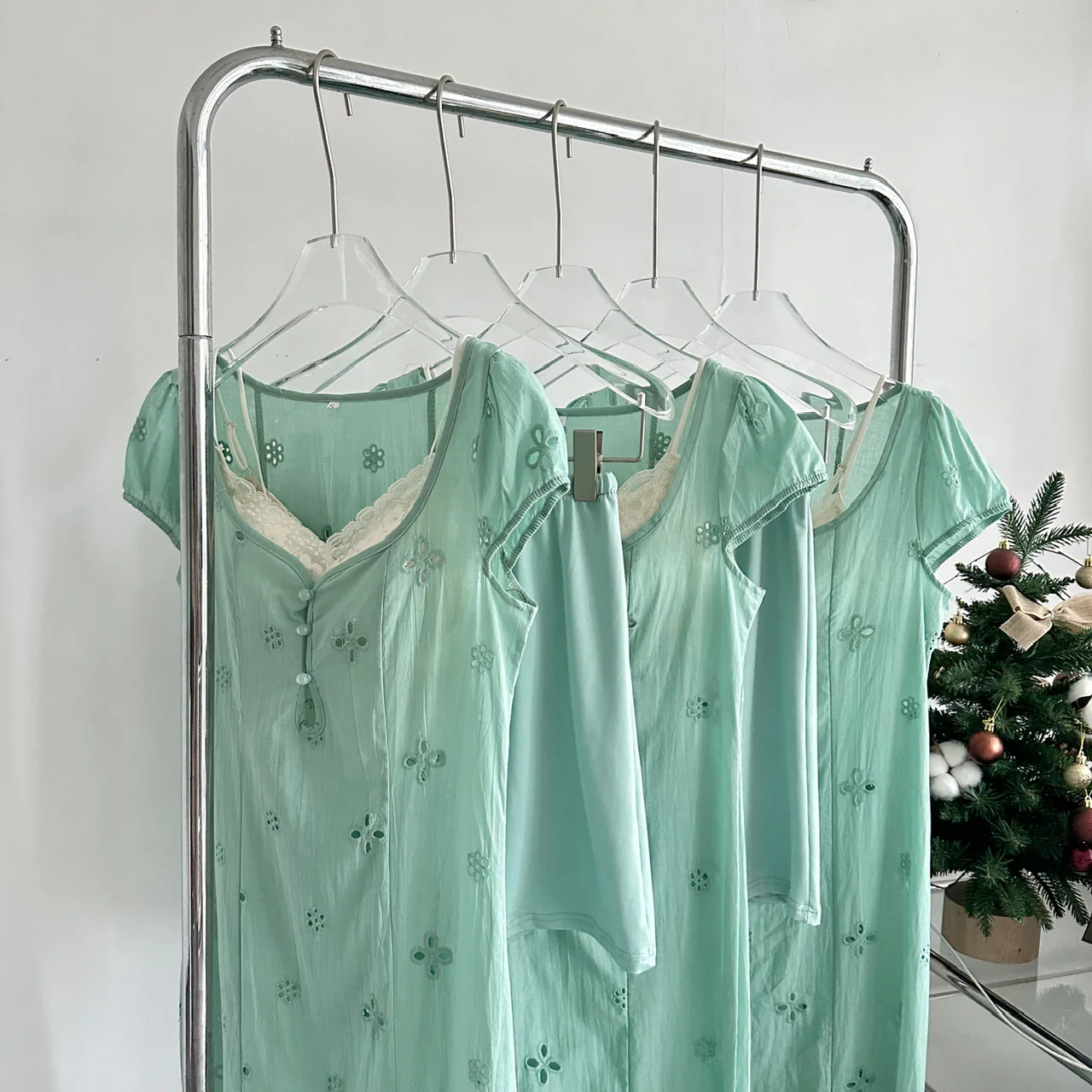 Tea Break French Puff Sleeve Hollow First Love Fishtail Dress 3-Piece Set DP0004 - Deanwangkt