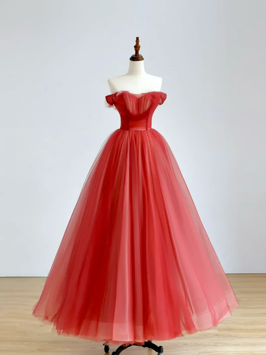 Elegant Glamour Ball Gown Off The Shoulder Red Tulle Prom Dress Party Dress Long Evening Dresses DP1517 - Deanwangkt