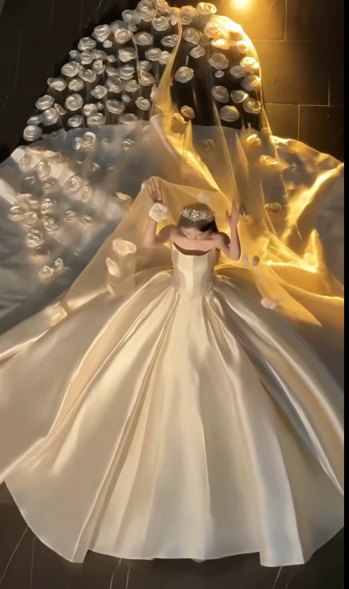 Timeless Strapless Ball Gown Satin Luxury Wedding Dress, White Bridal Gowns DP3076 - Deanwangkt