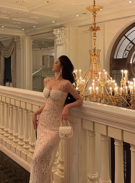 Elegant Glamour Sheath Spaghetti Straps White Lace Prom Gowns Party Dress Classy Gowns Evening Dresses DP1436 - Deanwangkt