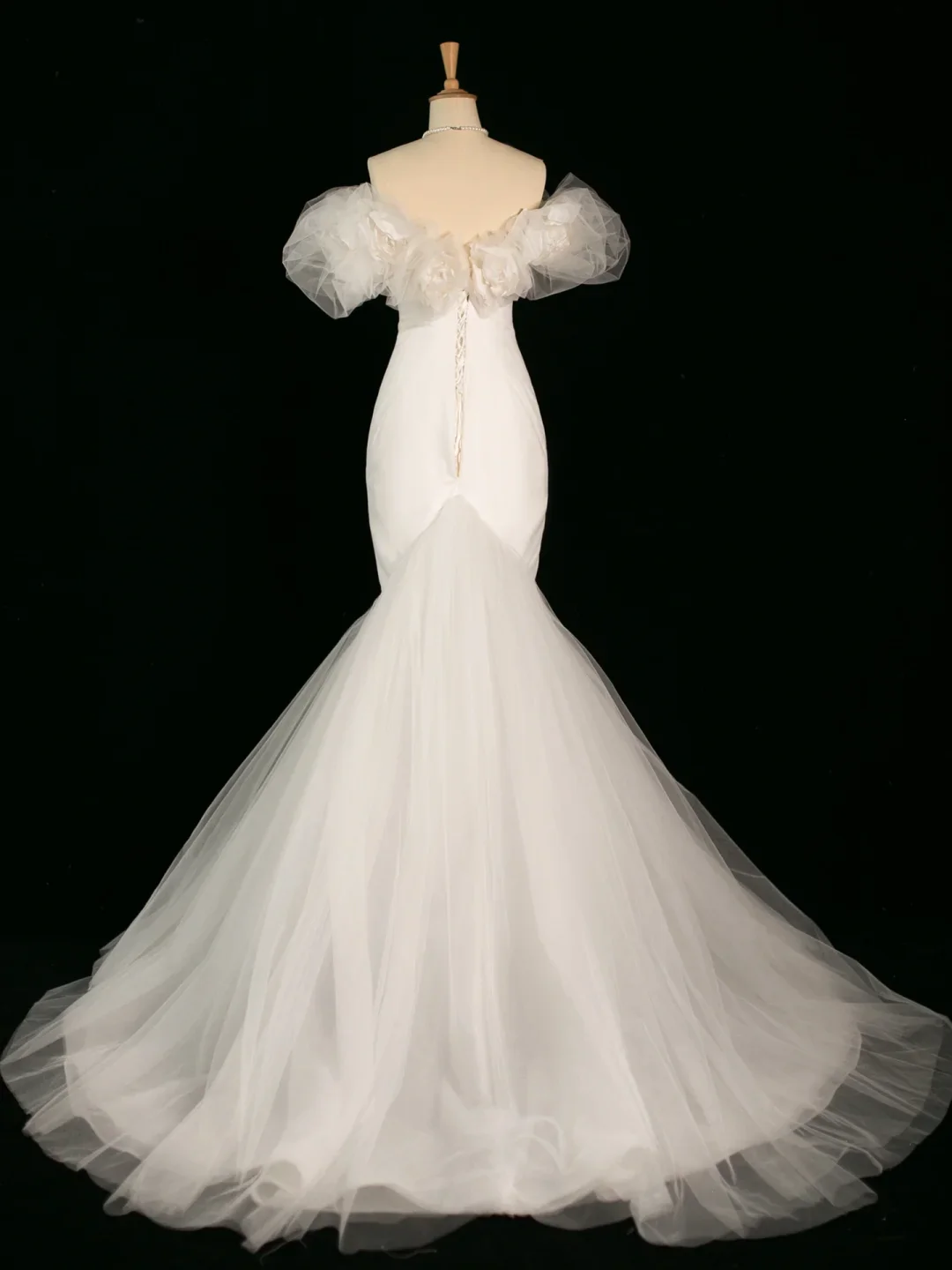 Pretty Wedding Dress Mermaid Off The Shoulder Short Sleeves Tulle Long Vintage Wedding Dresses Bridal Gowns Brides Gown DH392 - Deanwangkt