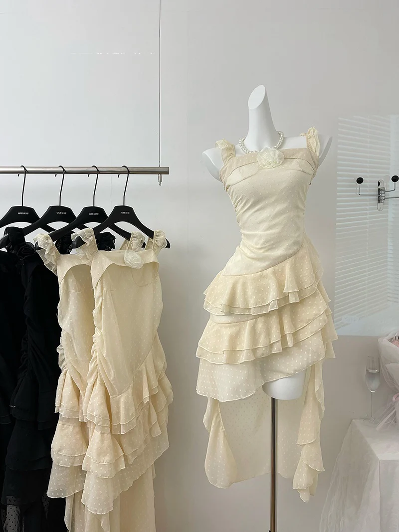 Cute High Low Square Neckline Ruffles Summer Dress Holiday Party Outfits For Women DP0089 - Deanwangkt