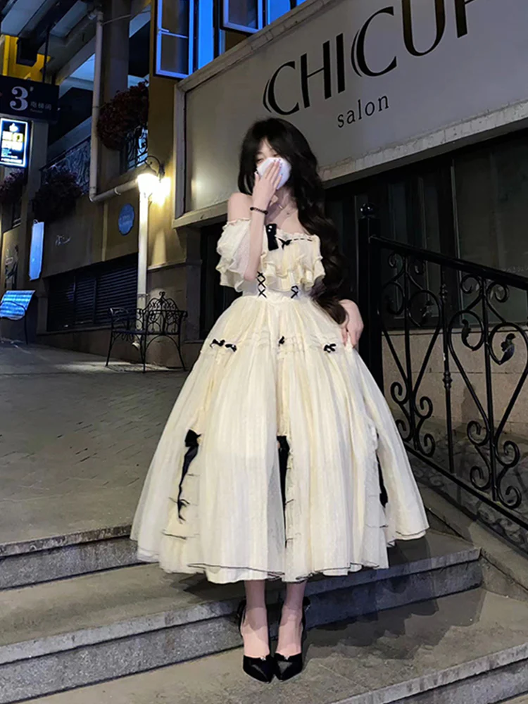 Vintage Ball Gown Off The Shoulder Short Sleeves 16th Tulle Birthday Dress Lolita Dress Birthday Outfits W1008 - Deanwangkt