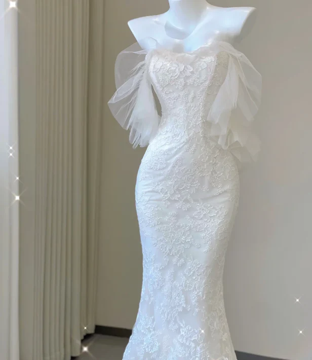 Unique Mermaid Sweetheart White Lace Long Wedding Dresses Brides Dress P0031 - Deanwangkt