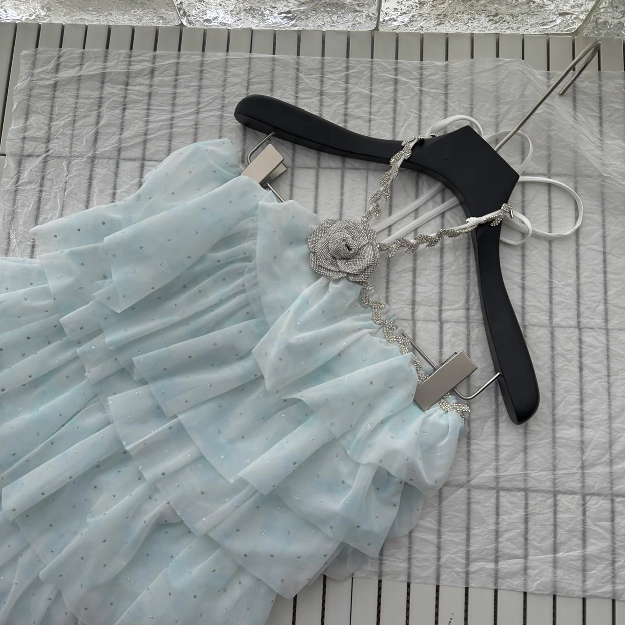 Sexy A line Halter Blue Tulle Min Summer Dress Holiday Party Homecoming Dress Birthday Outfits For Teens DP0151 - Deanwangkt