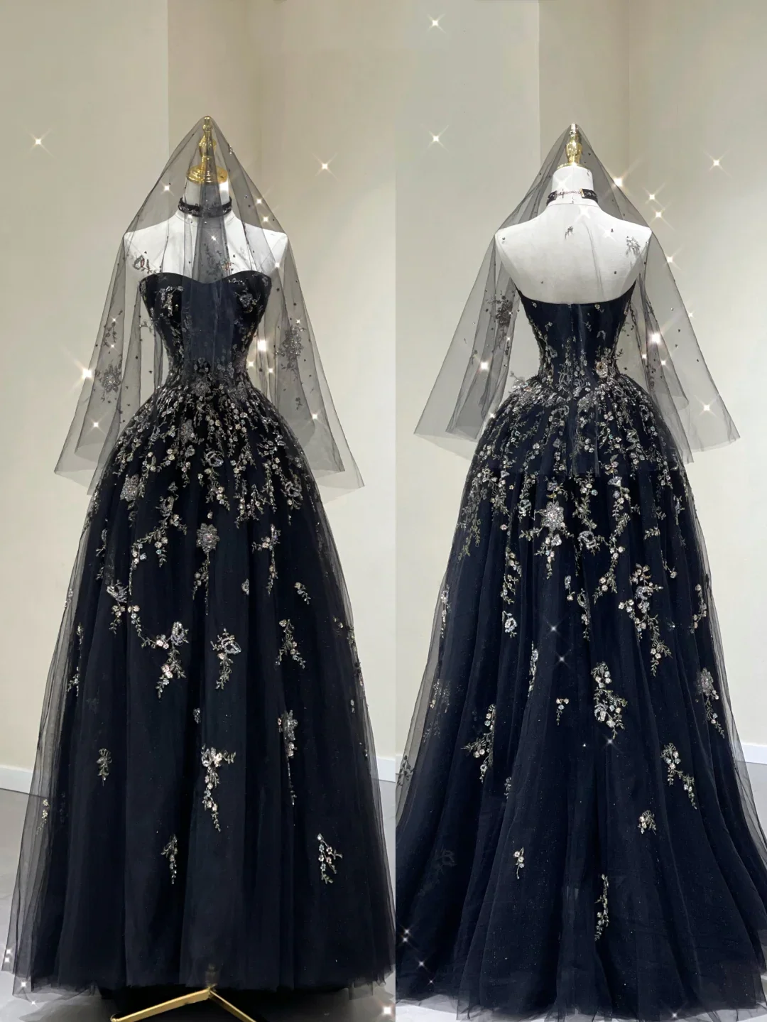 Pretty Ball Gown Strapless Black Tulle High School Graduation Dress Long Prom Dresses Evening Dresses DP431 - Deanwangkt