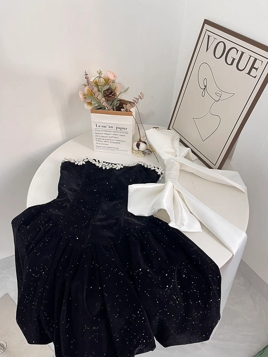 Pretty Ball Gown Sweetheart Black Velvet Formal Homecoming Dresses 21st Birthday Outfits Graduation Dress Short Mini Cocktail Dresses DH2477 - Deanwangkt