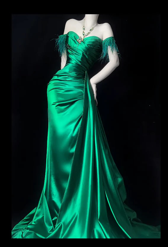 Glam Sweetheart Sheath Long Prom Dresses Satin Green Evening Dresses DP3815 - Deanwangkt