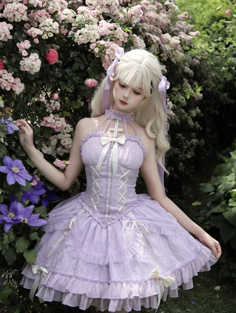 Vintage Ball Gown Halter Purple Chiffon 22th Birthday Dress Lolita Dress Cute Lolita Outfits DP2758 - Deanwangkt