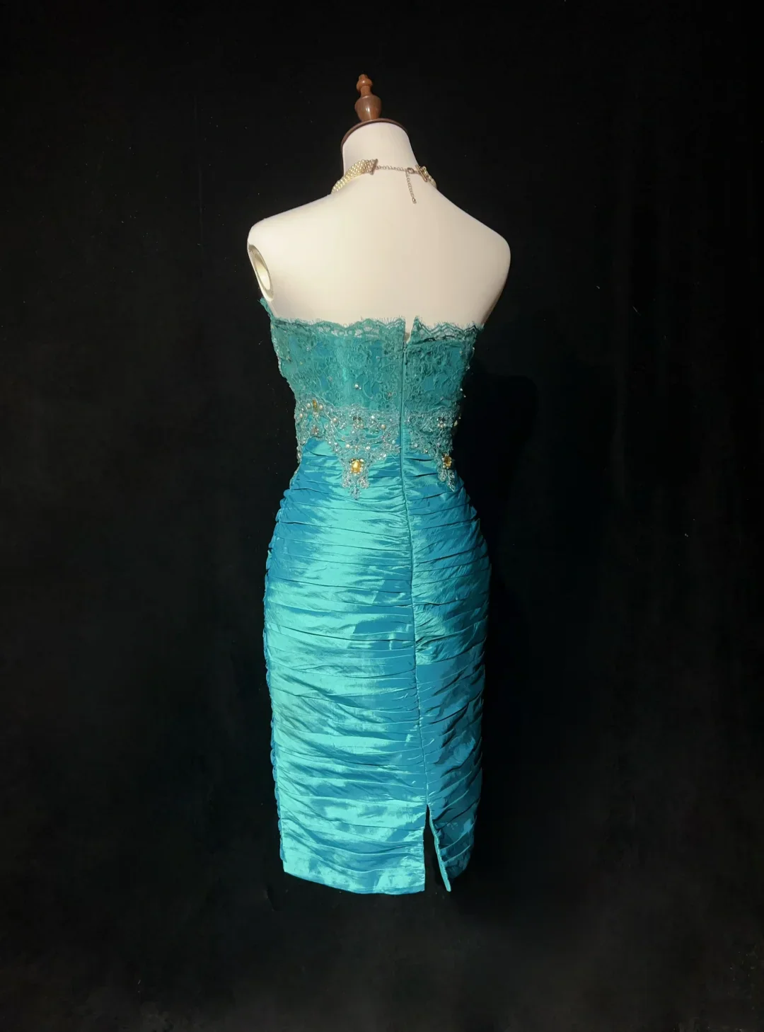 Vintage Sheath Strapless Blue Satin Knee Length Formal 8th Grade Homecoming Dresses Middle School Cocktail Dress Hoco Outfits DH1461 - Deanwangkt