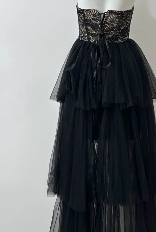 Elegant Strapless Sheath Lace Long Prom Dresses, Black Formal Evening Dresses DP3097 - Deanwangkt