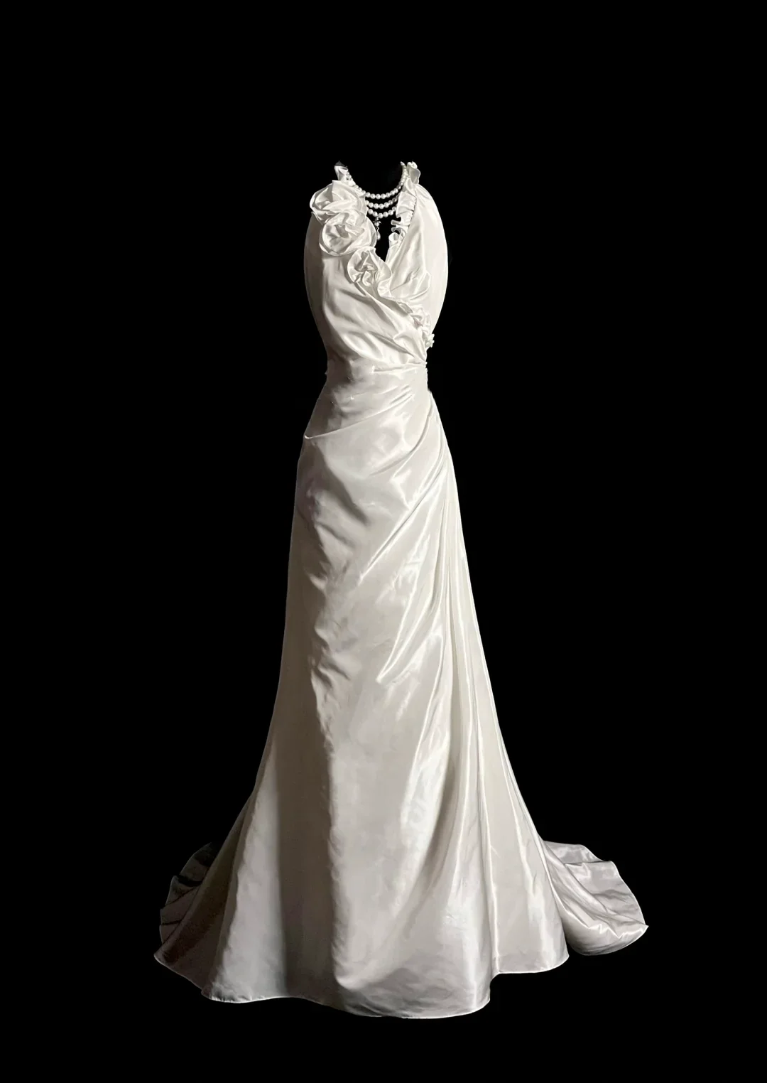Vintage Wedding Dress A line Halter White Satin Long Wedding Dresses Bridal Gowns DP2035 - Deanwangkt