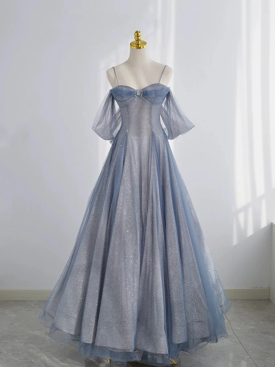 Classy Ball Gown Spaghetti Straps Sequin Evening Dress Long Prom Dresses H2878 - Deanwangkt