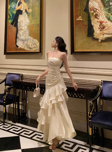 Sexy Mermaid Spaghetti Straps White 21st Birthday Dress Holiday Outfit Birthday Outfits For Women DP0194 - Deanwangkt