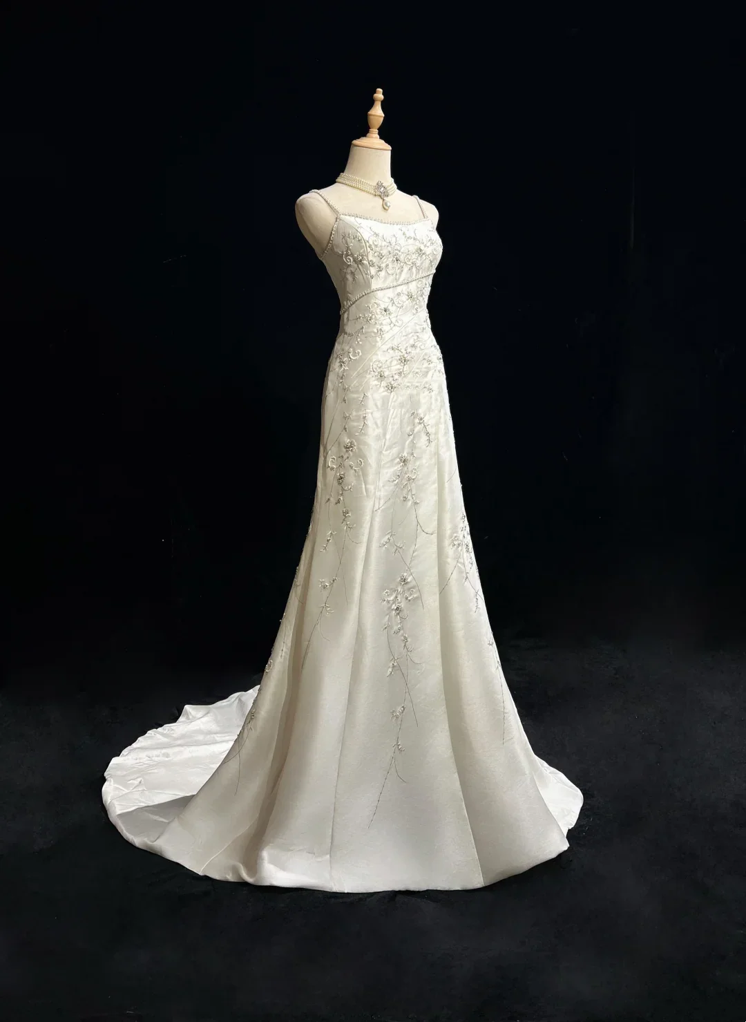 Vintage A line Spaghetti Straps White Satin Long 1940s 1950s Wedding Dresses Elegant Bridal Gowns DH664 - Deanwangkt