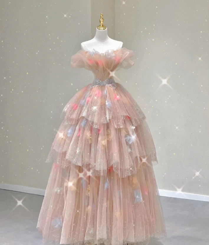 Modest Ball Gown Off The Shoulder Pink Long Prom Dresses High School Outfits Graduation Dress Evening Dresses DP425 - Deanwangkt