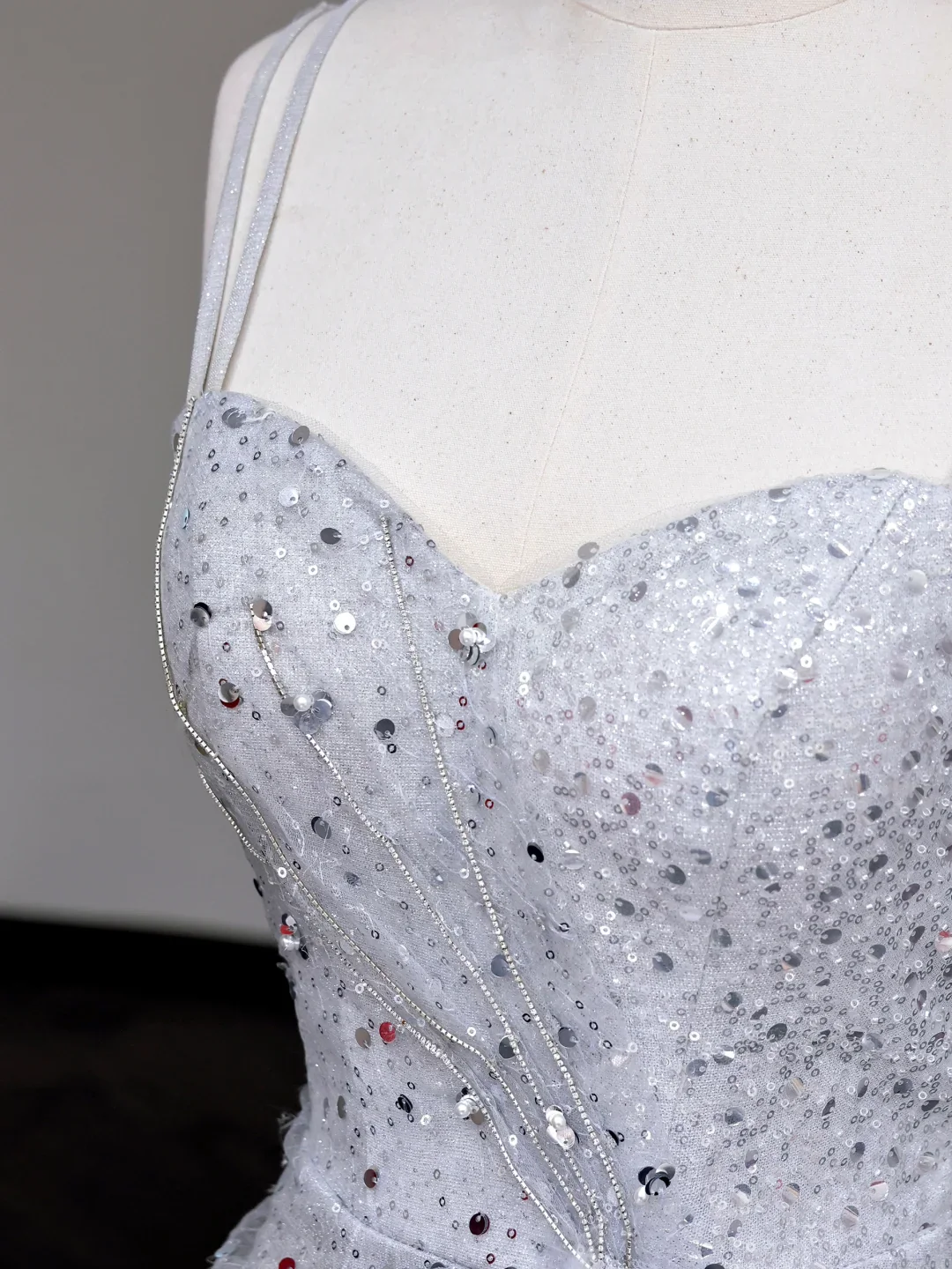 Gorgeous A Line Spaghetti Straps Sequin Silver Long Prom Dress Party Dress Graduation Dresses DP713 - Deanwangkt